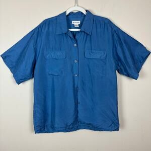 Bogari Womens 100% Silk Button Front Blouse Size Large Resort Coastal‎ Nautical